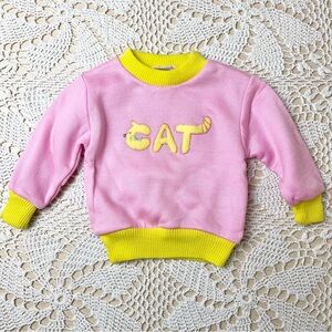 Vintage 1990s Hopscotch Baby Girl 12 Months Quirky Cat Pullover Sweatshirt